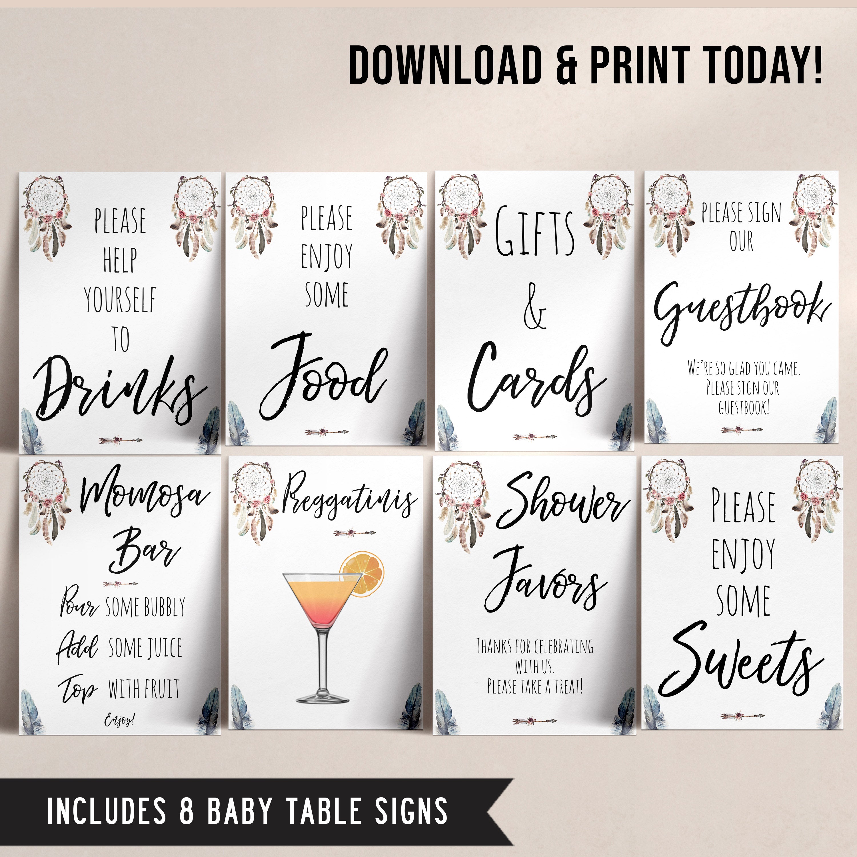 8 Baby Shower Table Signs - Boho Printable Baby Shower Signs –  OhHappyPrintables